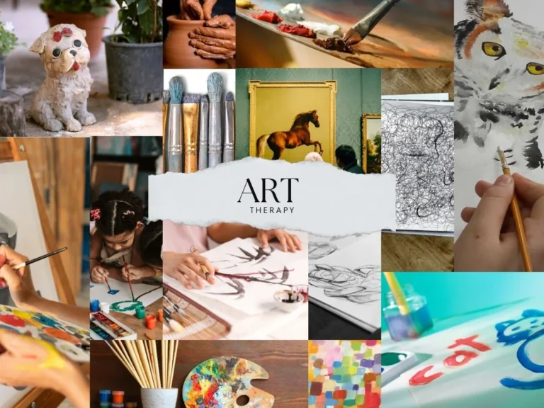 a collage of art related images to illustrate Art Therapy
